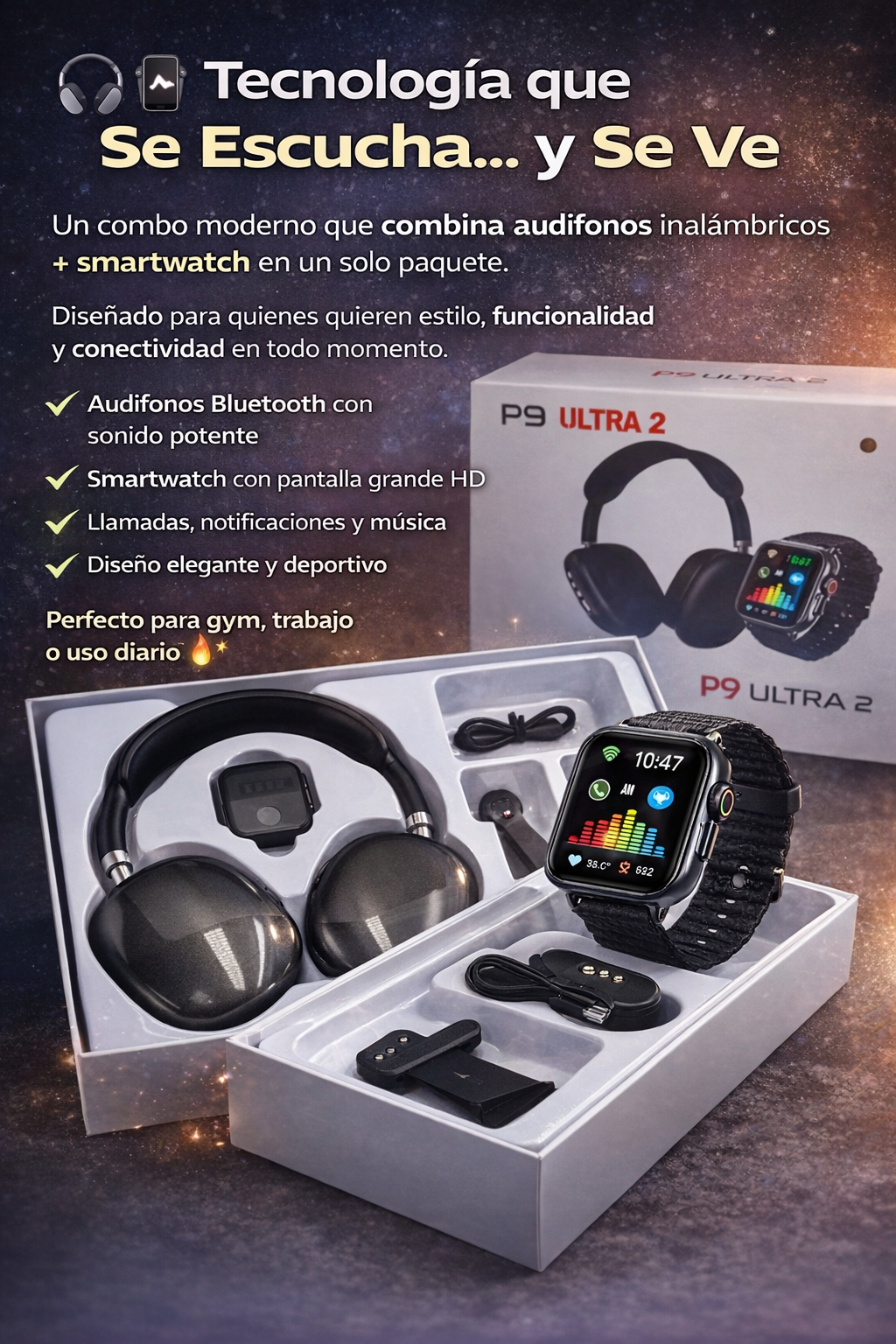P9 Ultra 2 – Smartwatch + Audífonos 2 en 1
