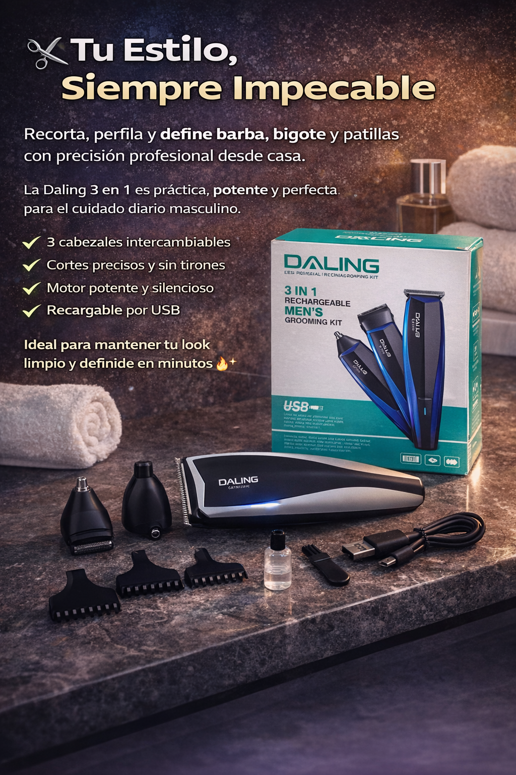 Afeitadora 3 en 1 Daling Recargable