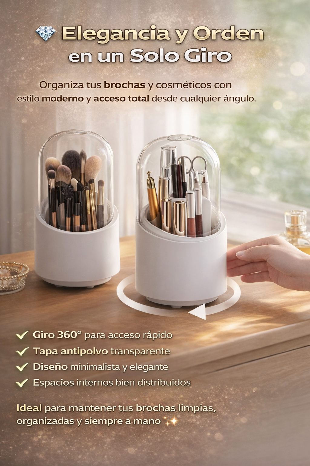 Organizador de Maquillaje 360° con Tapa Acrílica