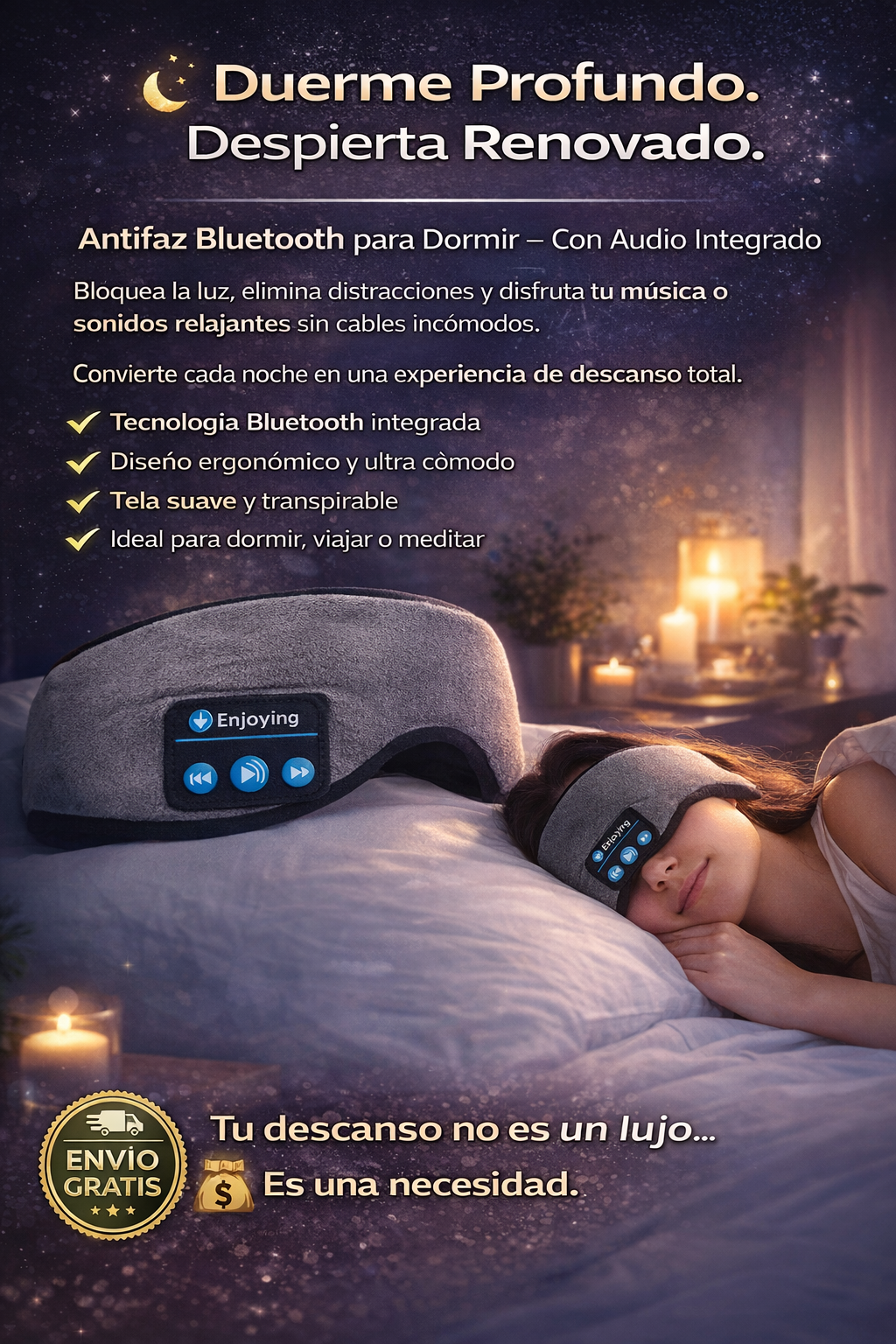 Antifaz Bluetooth para Dormir – Con Audio Integrado
